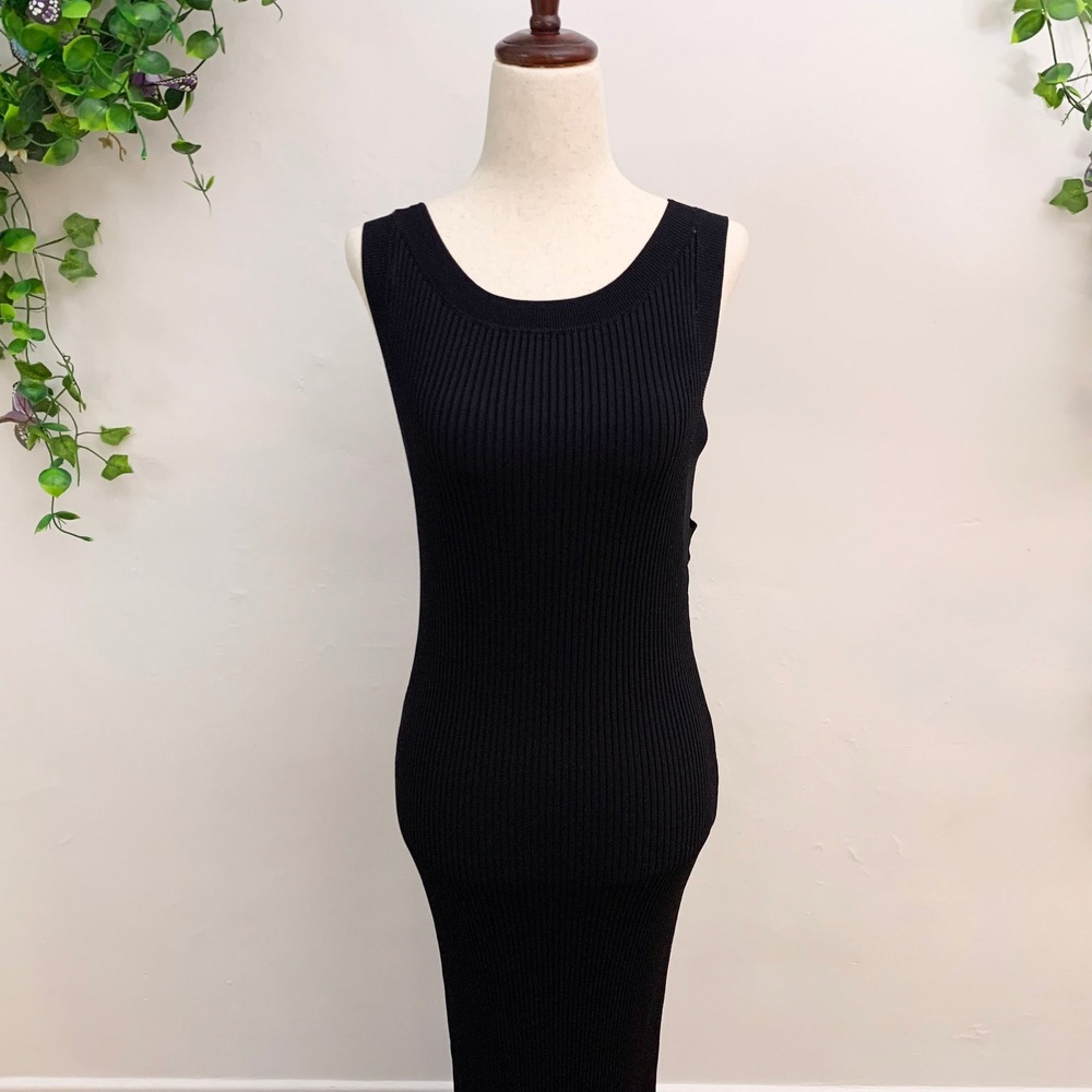 Good American Size XL Shine Round Neck Rib Knit Black Maxi Dress‎ - Picture 4 of 8
